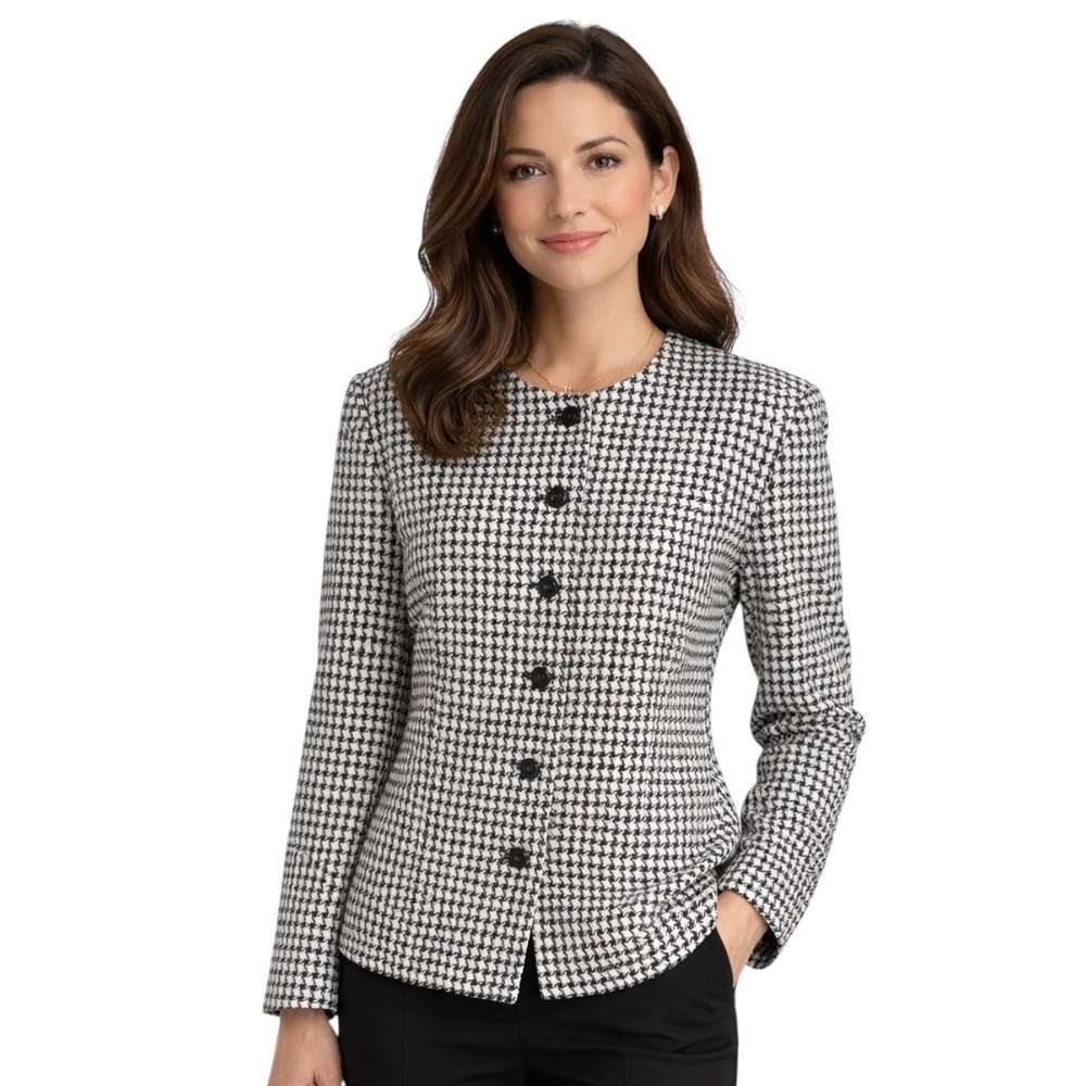 Vintage Pendleton 14 Black & White Houndstooth Blazer Jacket Wool Office